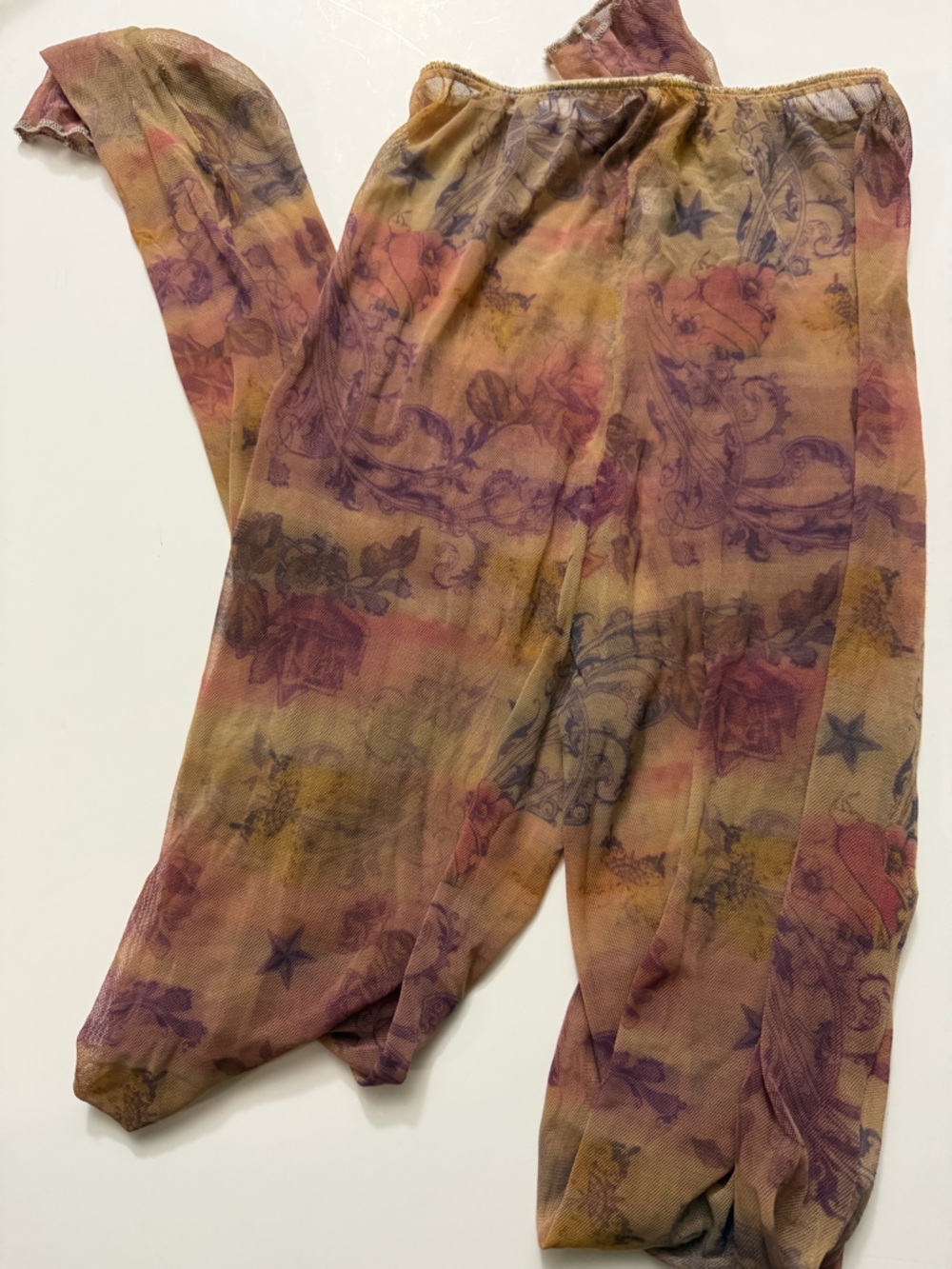 Vintage Sheer Mesh Celestial Whimsigoth Leggings | Star & Floral Print